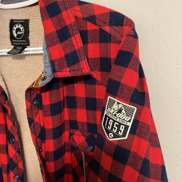 Insulated Red & Navy Plaid Button-Down Shirt Jacket - Picture 3 of 4